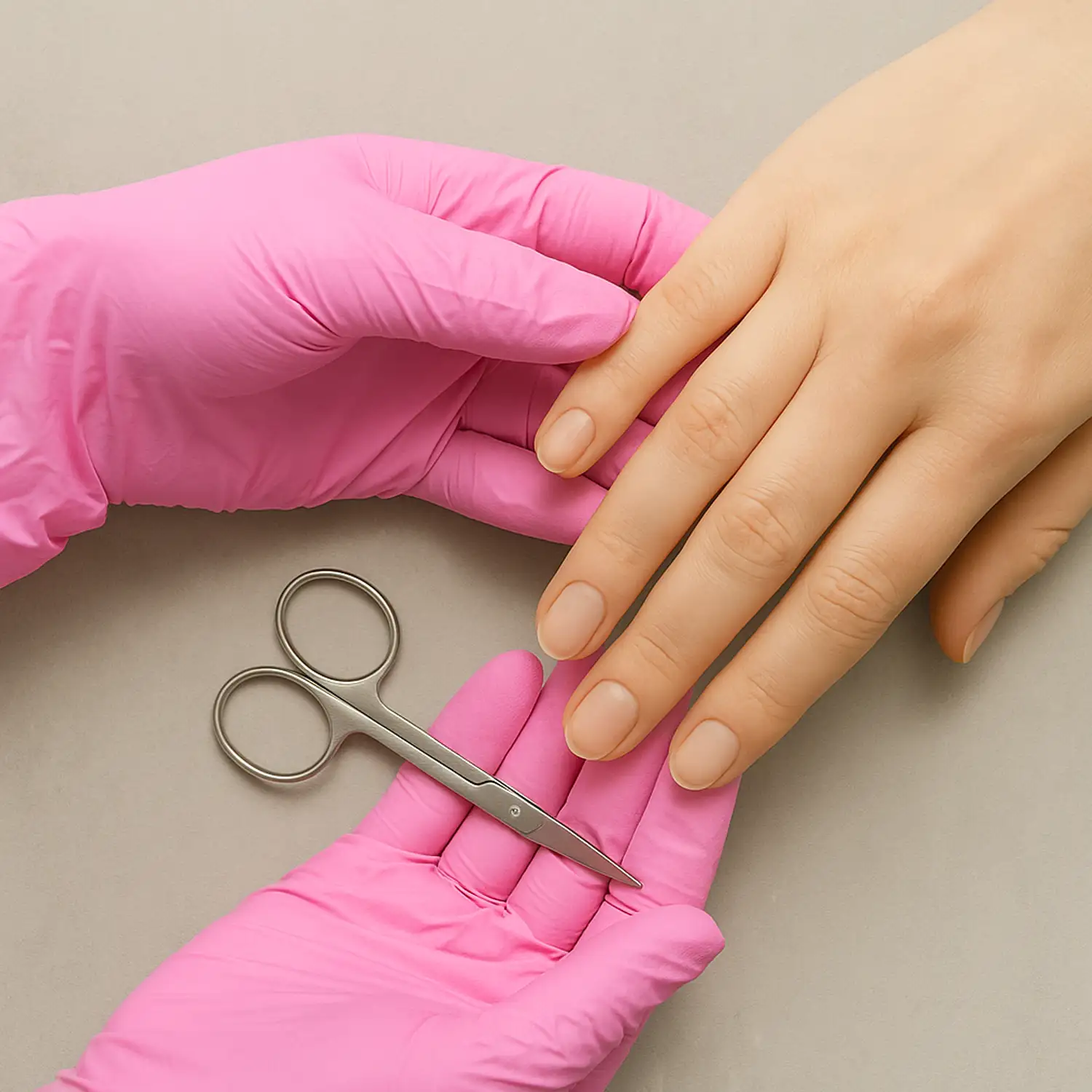 Nitrilové růžové rukavice STARNAILS při práci v salonu