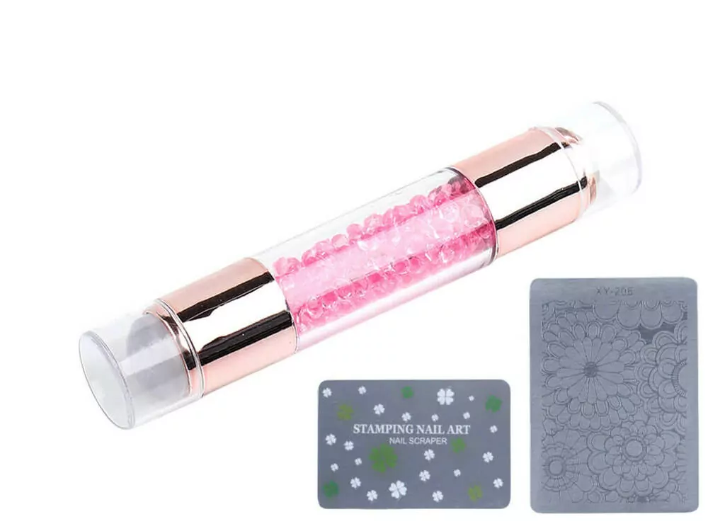Silikonové oboustranné razítko na nehty Pinky Lux se stěrkou a destičkami