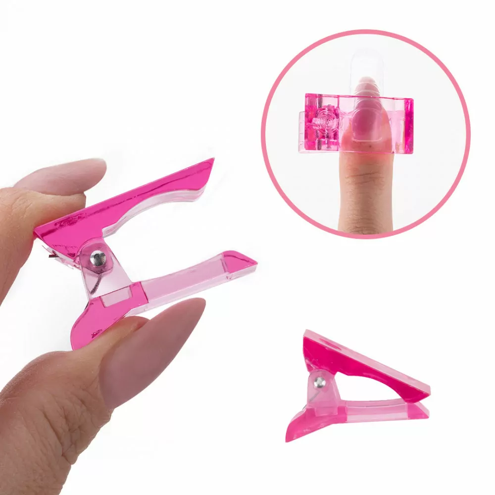 Polygel klip - držák duálních polygel šablon růžový