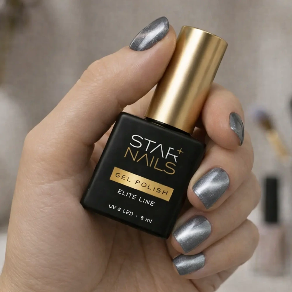 UV/LED Gel Polish Elite Line Cat Eye 6ml - 002, Blizzard - stříbrně šedý gel lak