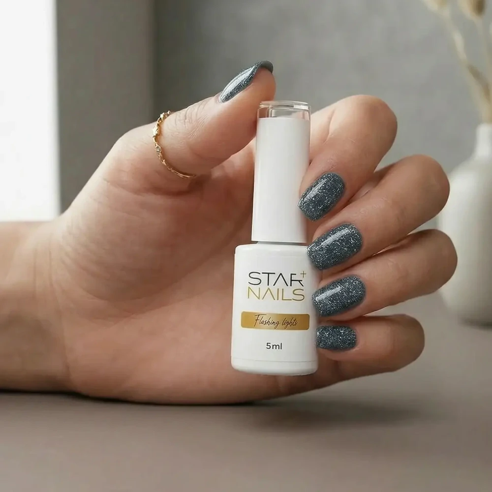 UV/LED Gel Polish Flashing Lights, 5ml - 003, Excalibur - ocelově šedý gel lak