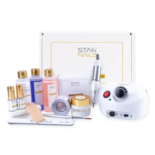 Sada STARNAILS Acrylic Set Clear + DM202 - modeláž akrylem s bruskou